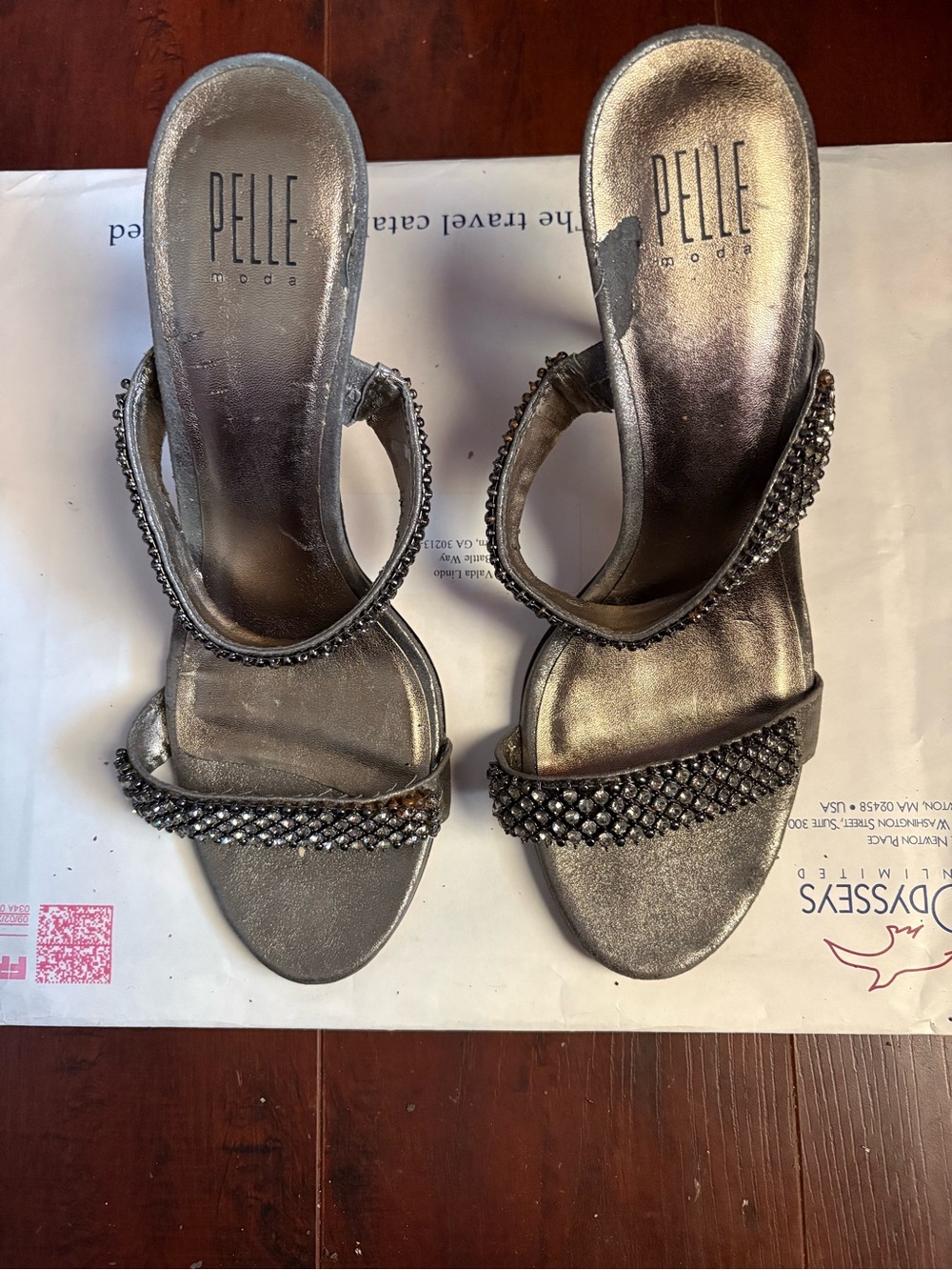 Pelle Moda Silver Rhinestone Slide Heels